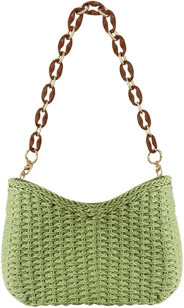 JYG Straw Woven Shoulder Bag for Women Summer Beach Travel Crossbody Handbag Classics Satchel Purse | Amazon (US)