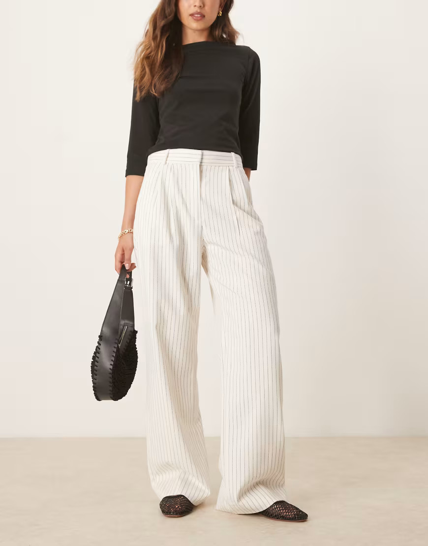 Abercrombie & Fitch ultra high rise tailored trousers in cream pinstripe-Neutral | ASOS (Global)