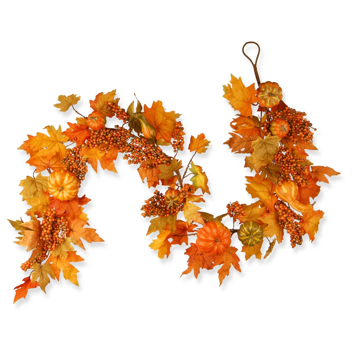 National Tree Company Garland with Maple Leaves and Pumpkins Red/Orange (70") | Target