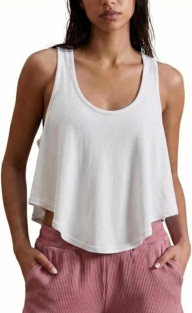 Haellun Womens Racerback Tank Top Cropped Flowy Workout Track Tank Sleeveless Loose Fit Athletic ... | Amazon (US)