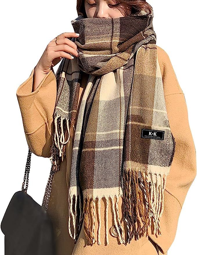 Women Tartan Scarf - Winter Long Scarves Plaid Warm Wraps Wool British Style for Ladies Spinning ... | Amazon (CA)