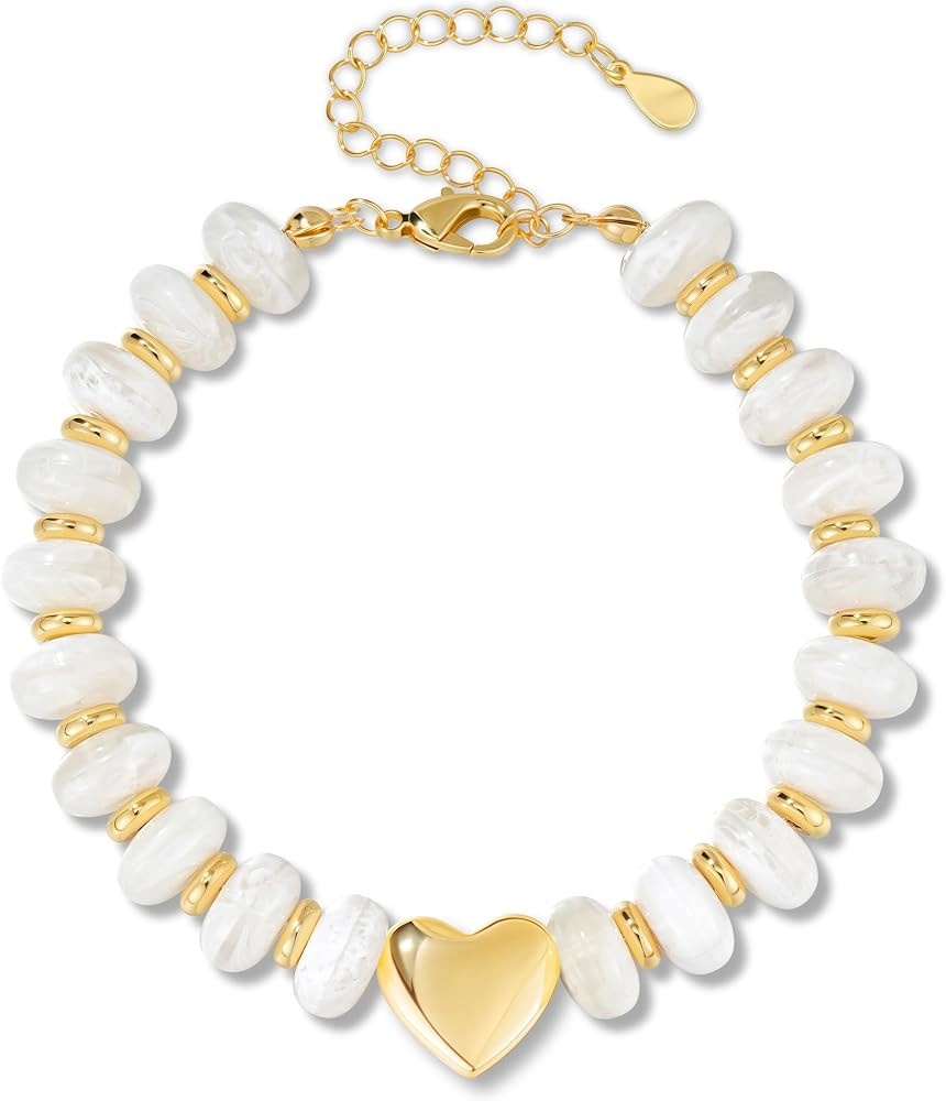WEDDINEN Beaded Bracelet for Women Trendy Statement Chunky Big Vibrant Colorful Resin Bead Heart ... | Amazon (US)