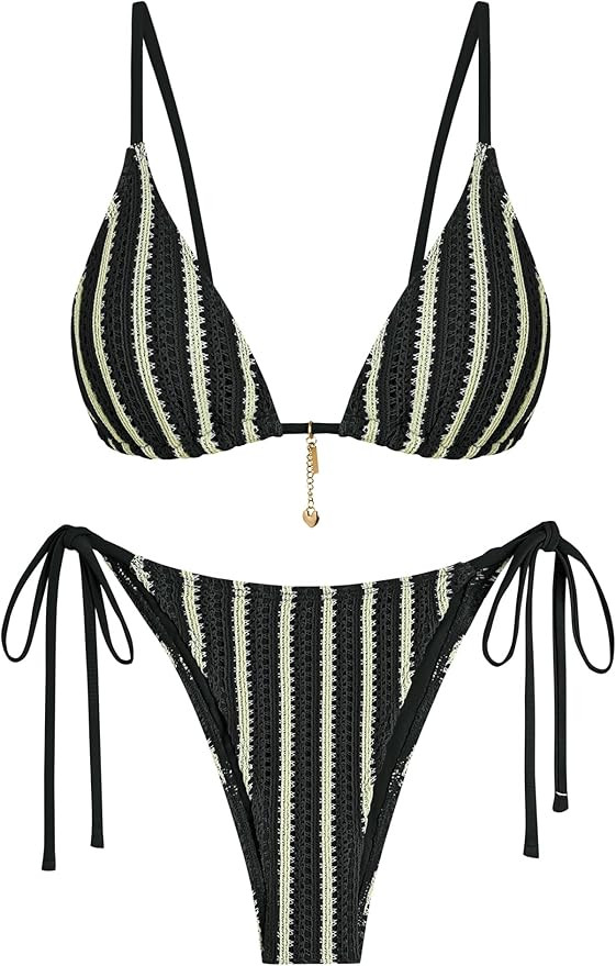 ZAFUL Crochet Bikini Sets for Women Cheeky Two Piece Bathing Suits Striped Brazilian High Cut Kni... | Amazon (US)