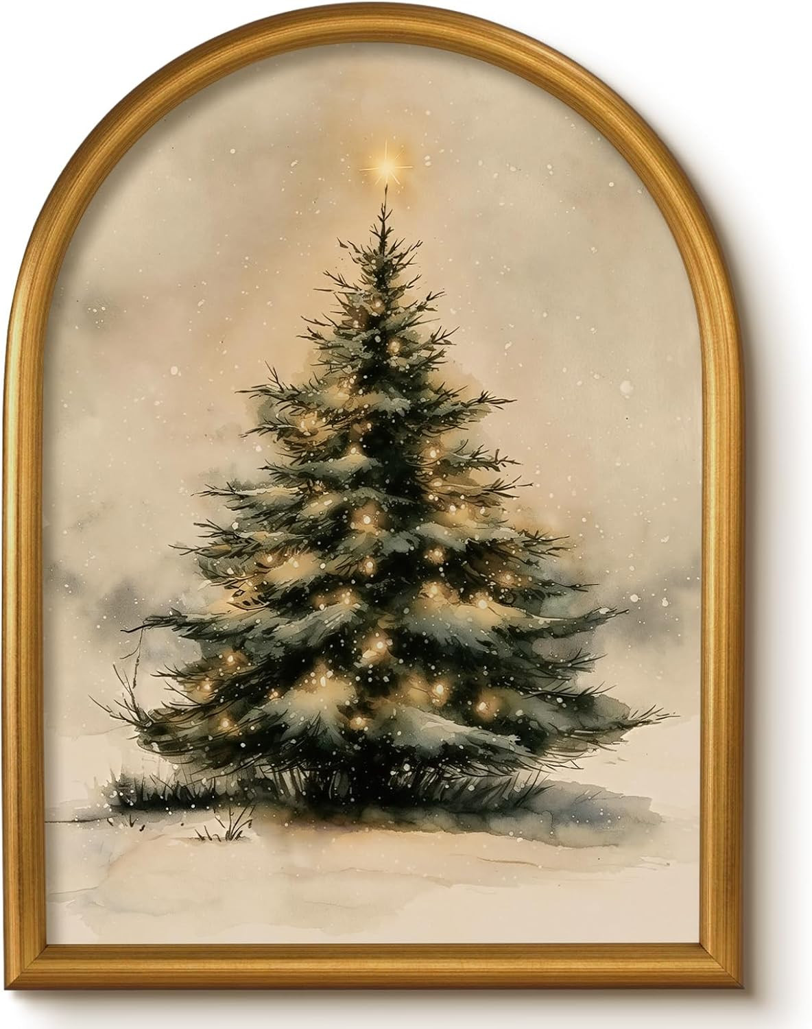 VIYYIEA Gold Arched Framed Christmas Tree Wall Art, Cozy Winter Pine Prints | Amazon (US)