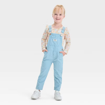 OshKosh B'gosh Toddler Girls' Overalls - Sky Blue 12M: Cotton Canvas, Floral Pattern, Front Buckle, Front Pocket, Machine Washable | Target