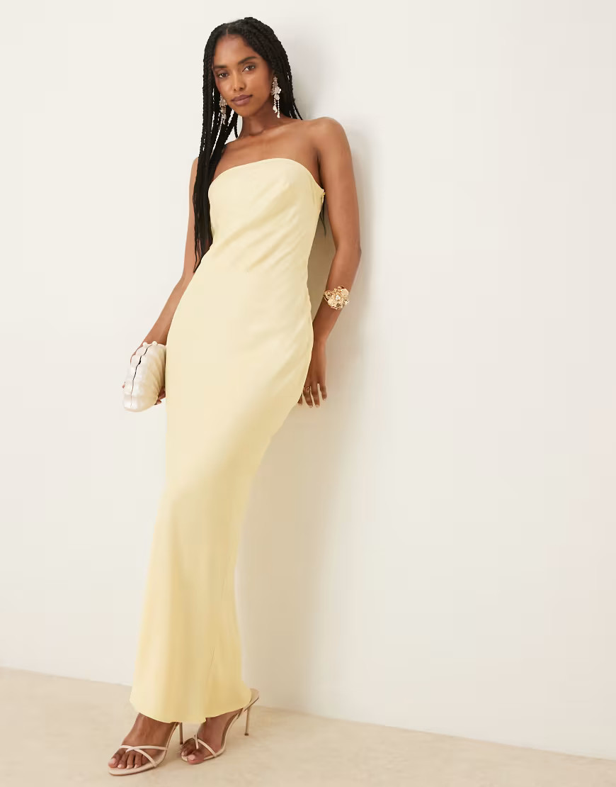 ASOS DESIGN satin bandeau bias maxi dress in buttermilk-Yellow | ASOS (Global)