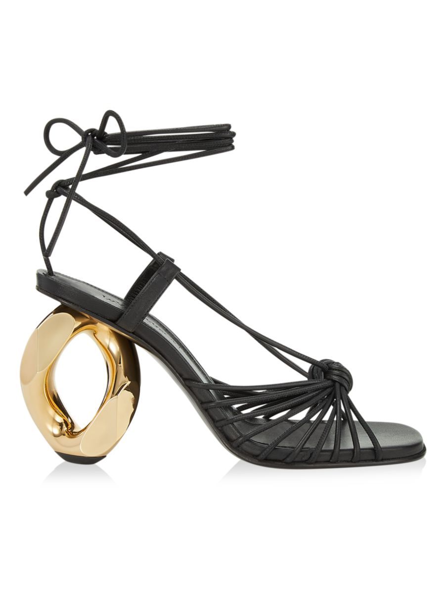 Chain 95MM Sculptural Heel Leather Strappy Sandals | Saks Fifth Avenue