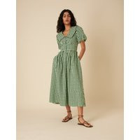 Nobody's Child Women's Pure Cotton Gingham Midaxi Waisted Dress - 6 - Green Mix, Green Mix | Marks & Spencer (UK)