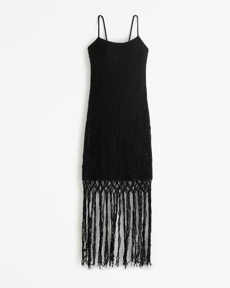 Crochet-Style Fringe Mini Dress | Abercrombie & Fitch (US)