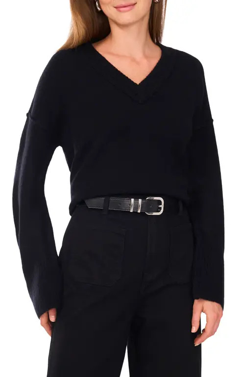 Vince Camuto High-Low V-Neck Sweater in Rich Black at Nordstrom, Size X-Large | Nordstrom