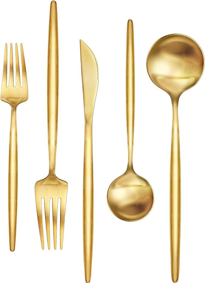 60-Piece Gold Silverware Set, Flatware Set for 12, Food-Grade Stainless Steel Cutlery Set, Includ... | Amazon (US)