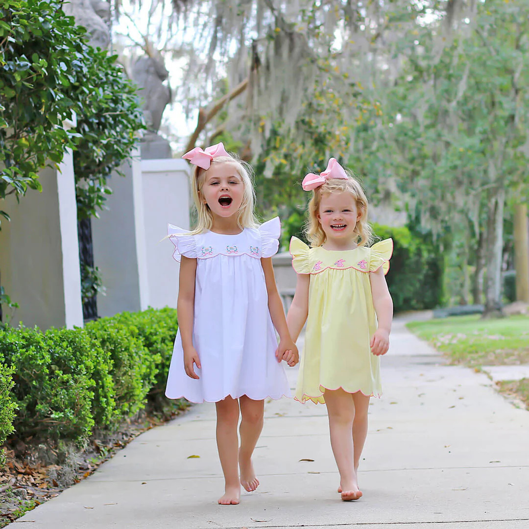 Floral Eggs White Scalloped Dress | Classic Whimsy