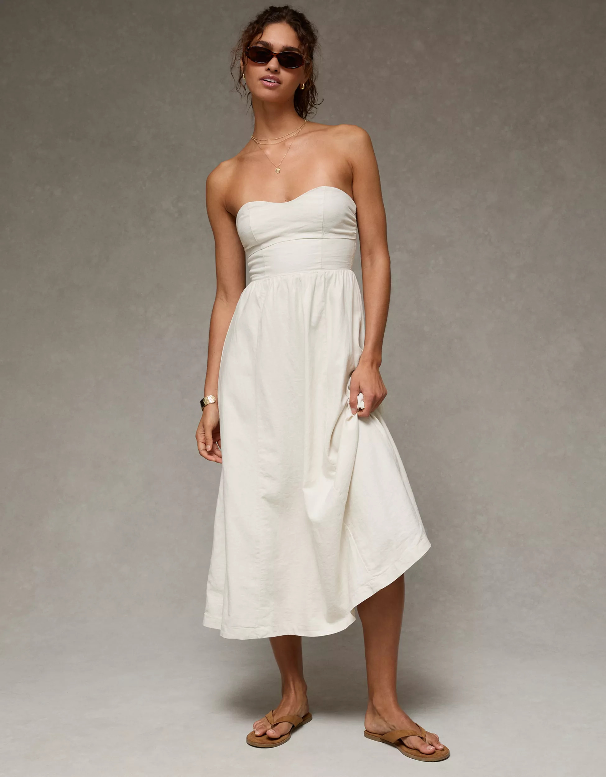 AE Strapless Corset Midi Dress | American Eagle Outfitters (US & CA)