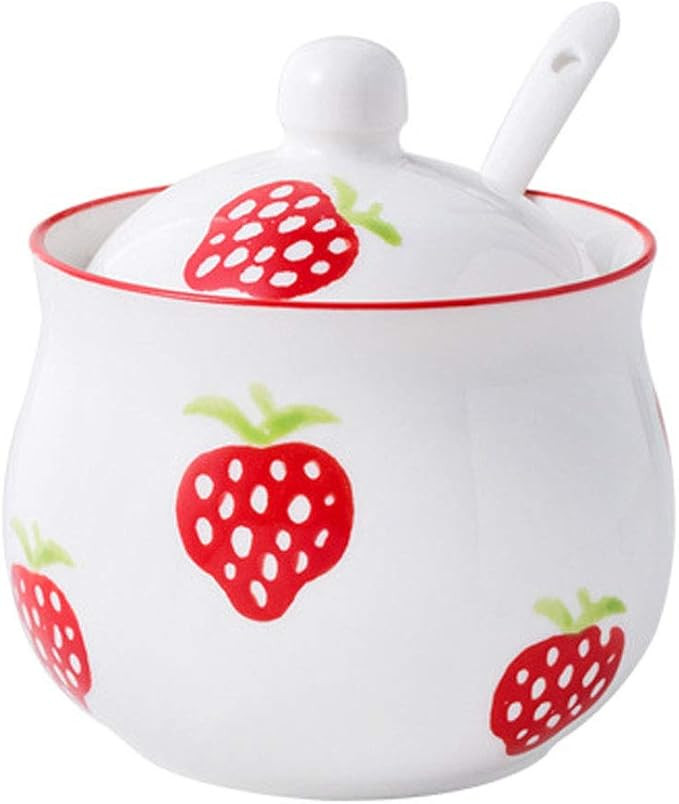 Mathew Hand-painted Strawberry Ceramic Seasoning Jar Condiment Pot Sugar Bowl with Lid and Spoon | Amazon (US)