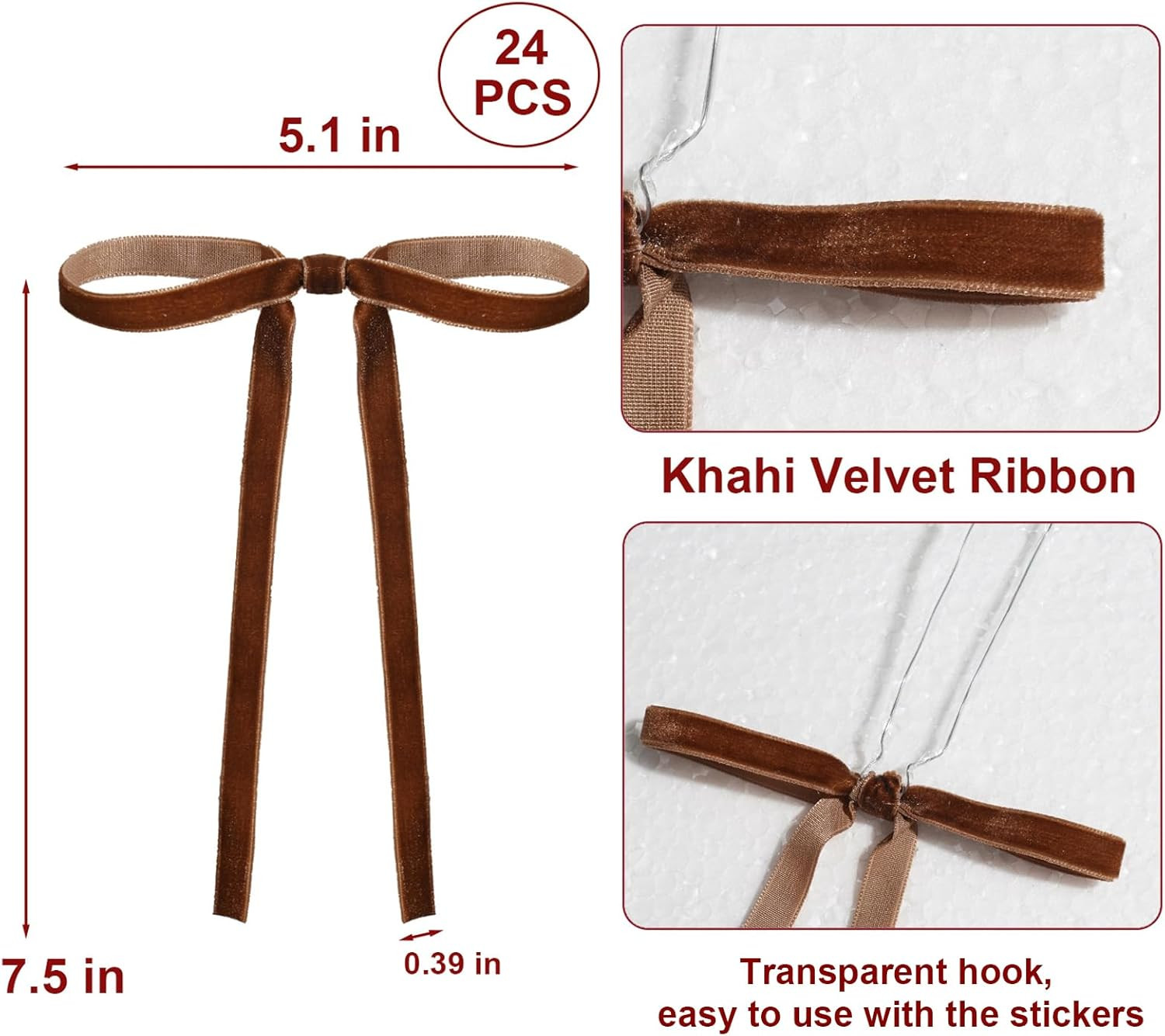 DiliComing Brown Velvet Christmas Tree Bows - 24 Pcs Brown Velvet 5 x 7 Inch Christmas Bows for G... | Amazon (US)