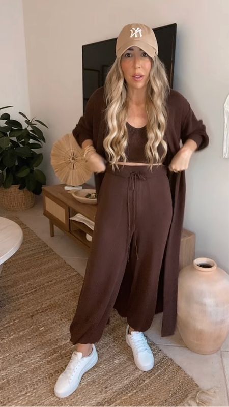 New three piece set from Free People. I am loving this brown right now. Such a good price point for 3 pieces! Love the long cardi! This is the perfect airport outfit! 

#LTKtravel #LTKSeasonal #LTKstyletip