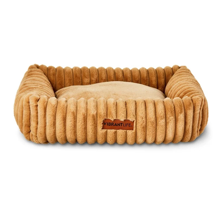 Vibrant Life Thick Cord Pet Bed for Dogs & Cats, Bolster, Thick Cord Plush, Machine Washable, Tan... | Walmart (US)