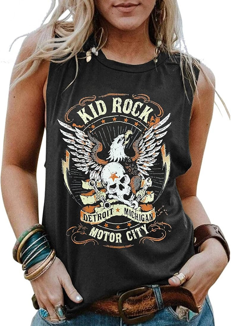 Kid Rock Skeleton Eagle Tank Top for Women Vintage Country Music Shirts Summer Sleeveless Graphic... | Amazon (US)