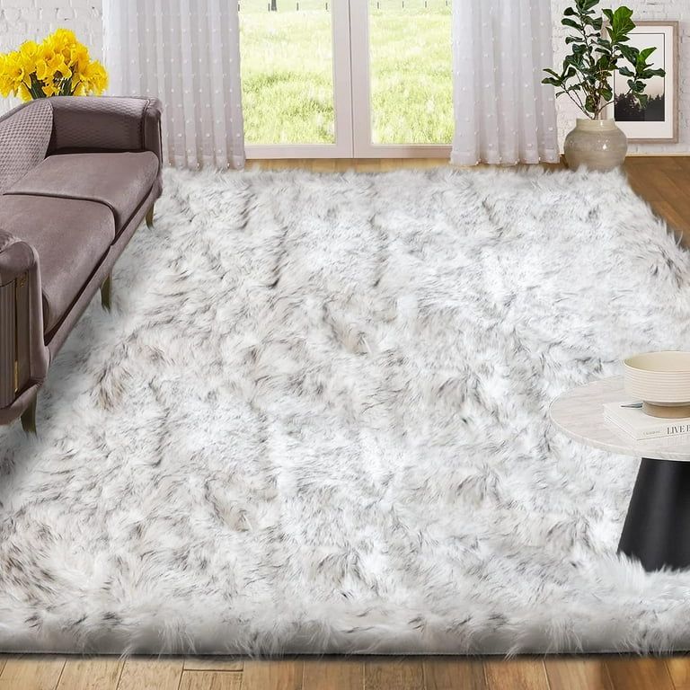 Sanmadrola Ultra Soft Faux Sheepskin Fur Fluffy Decorative Indoor Shag Area Rug 6x9 ft White with... | Walmart (US)