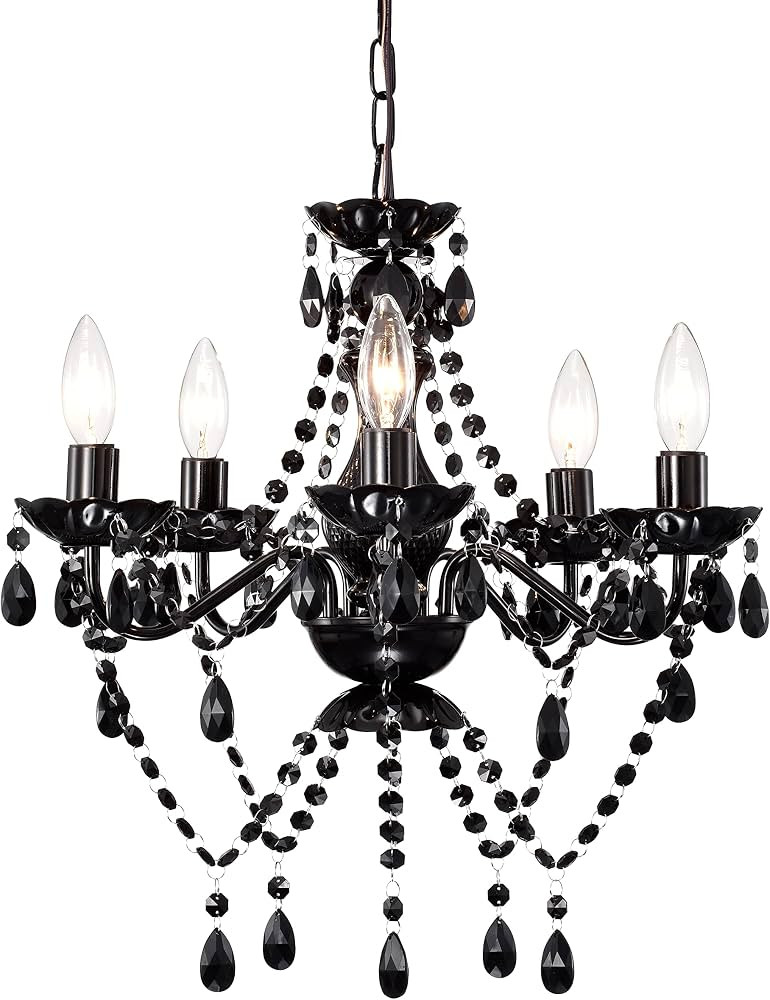 Black Small Crystal Chandelier, 5-Light Acrylic Chandelier Lighting Fixture for Bedroom, Closet, ... | Amazon (US)