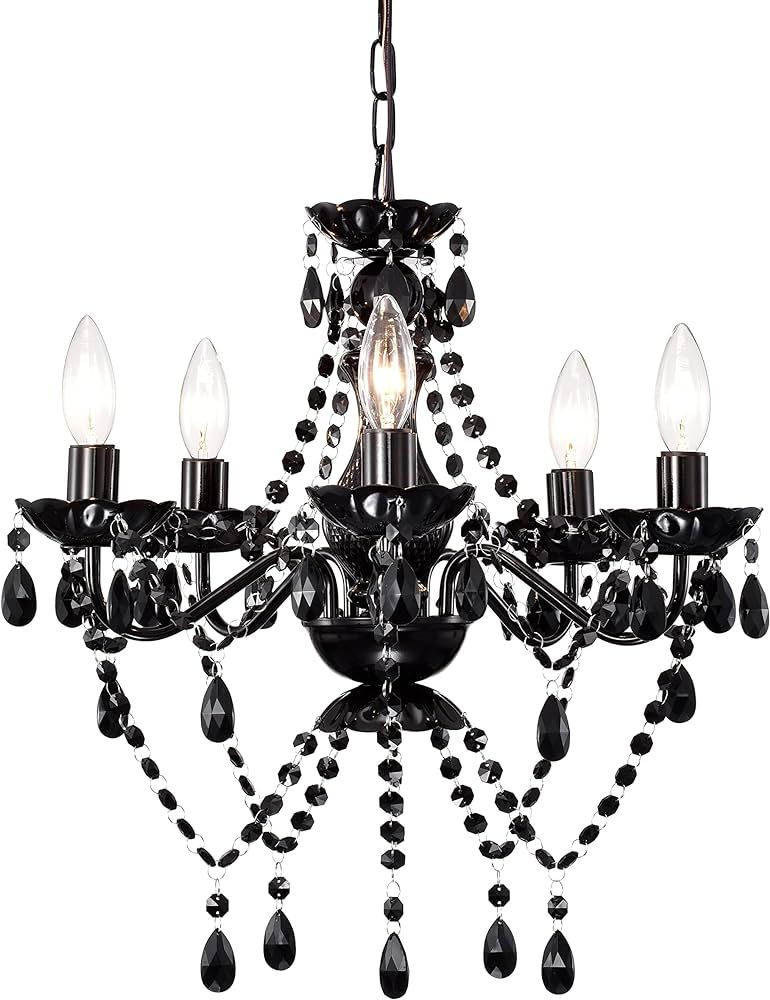 Black Chandelier Light Fixture 5 Light Modern Crystal Chandelier for Bedrooms Dining Room Acrylic... | Amazon (US)