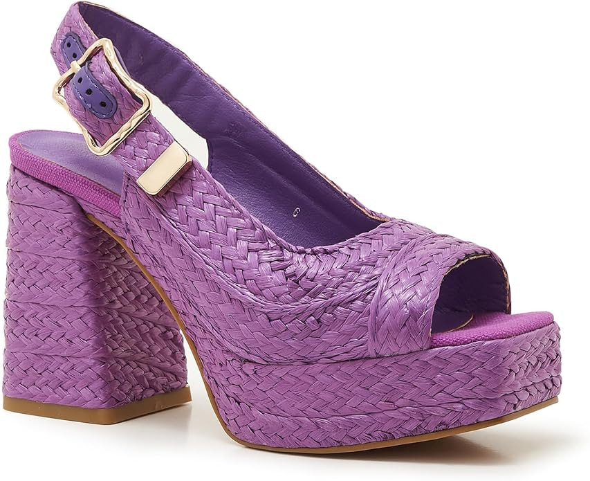 Women’s Raffia Platform Sandals,Open Toe Chunky Block Heel, Retro Woven,Slingback Heels with Ad... | Amazon (US)