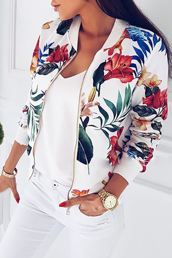 Lovely Casual Floral Printed White Lace Jacket_Coat&Jacket_Outwear&Coats_LovelyWholesale | Wholes... | LovelyWholesale