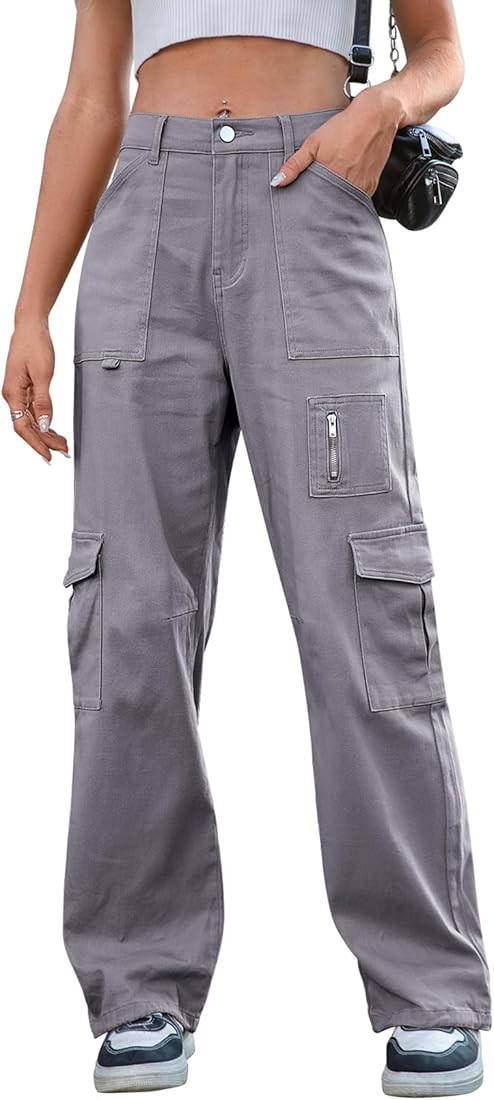 IVIR Cargo Pants Women High Waist Wide Leg Casual Pants with 7 Pockets Stretchy Drawstring Baggy ... | Amazon (US)