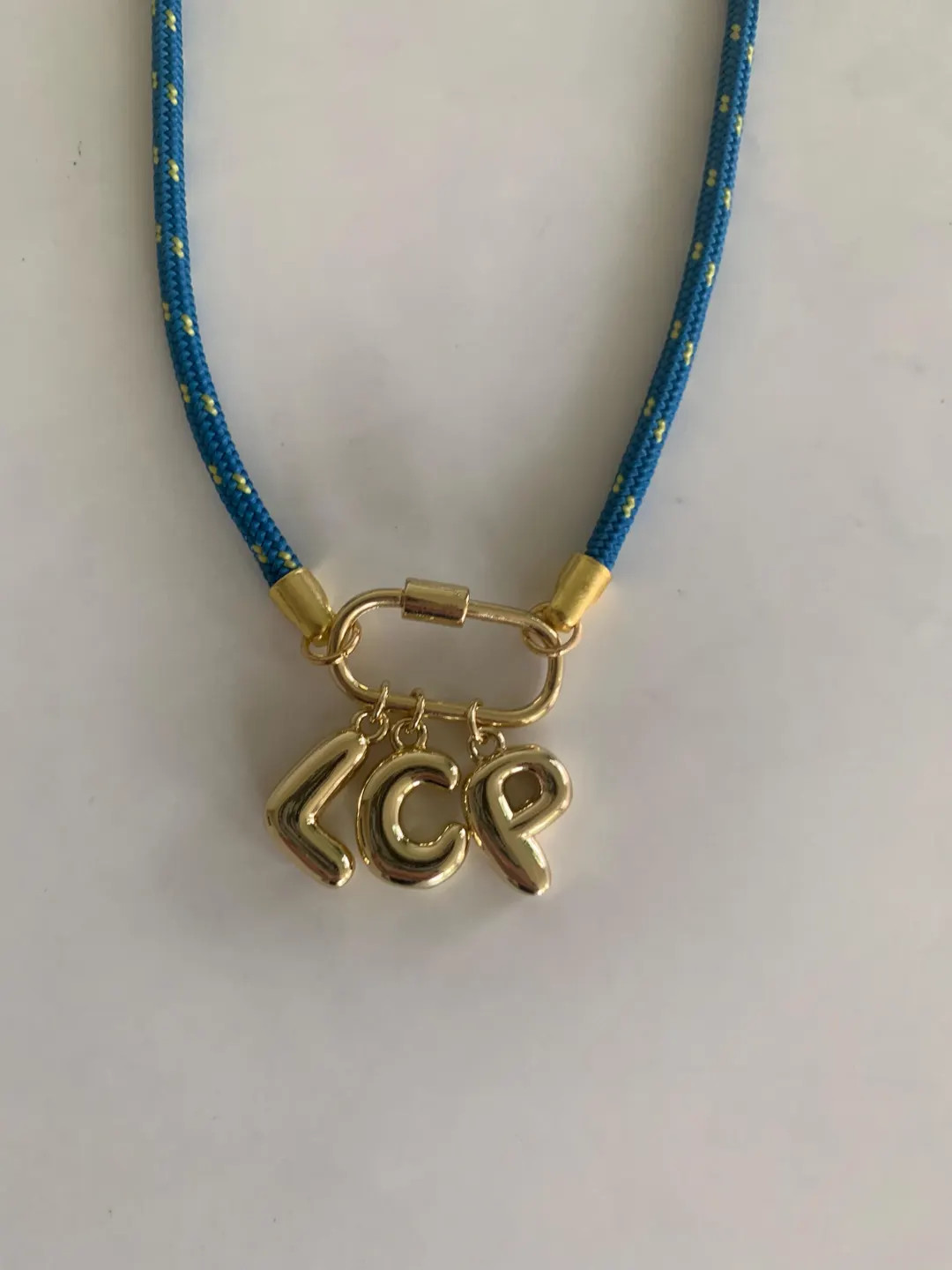 Personalized Blue Paracord Necklace with gold bubble initials. Spring fashion accessory, thoughtf... | Etsy (Global)