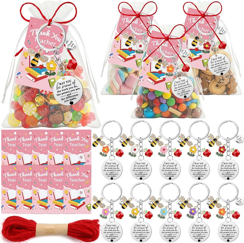 AUGSUN 31 Pcs Teacher Appreciation Keychain Gifts Set with Teacher Key Chains Greeting Cards Wome... | Amazon (US)