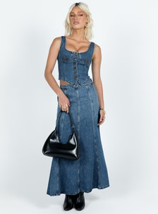 Wyoming Midi Skirt Blue Denim | Princess Polly US