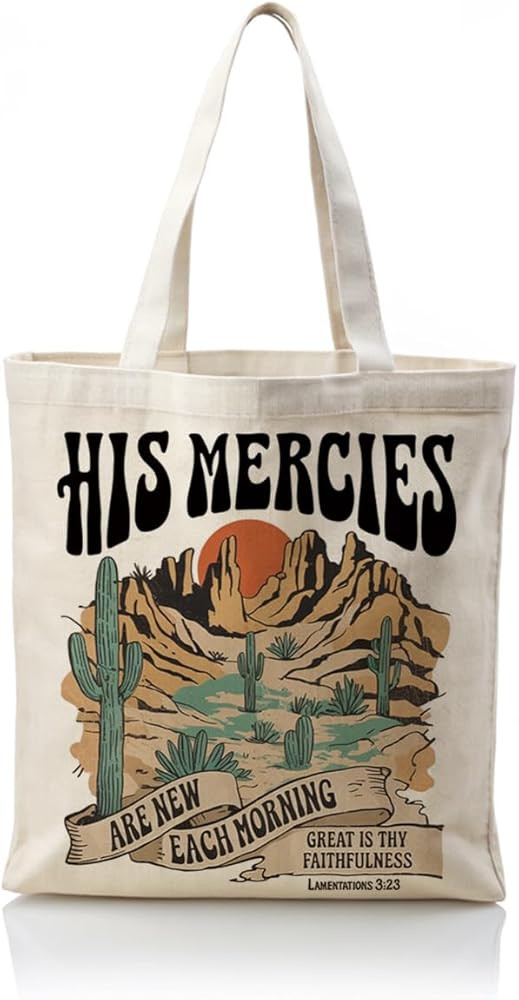 Christian Canvas Tote Bag, Vintage Western Landscape Art Handbag, His Mercies Are New Each Mornin... | Amazon (US)