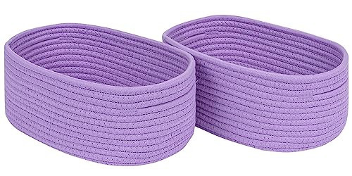 CubesLand Sturdy Woven Rope Storage Baskets, Purple, 2 Packs, 12" x 8" x 5.11" | Amazon (US)