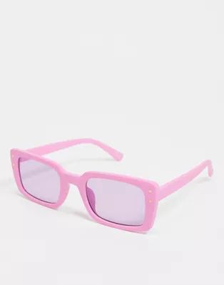 ASOS DESIGN mid square sunglasses with metal stud detailing in purple | ASOS (Global)