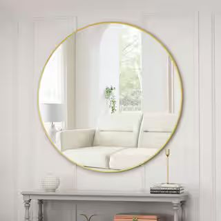 48 in. W x 48 in. H Round Framed Gold Mirror | The Home Depot