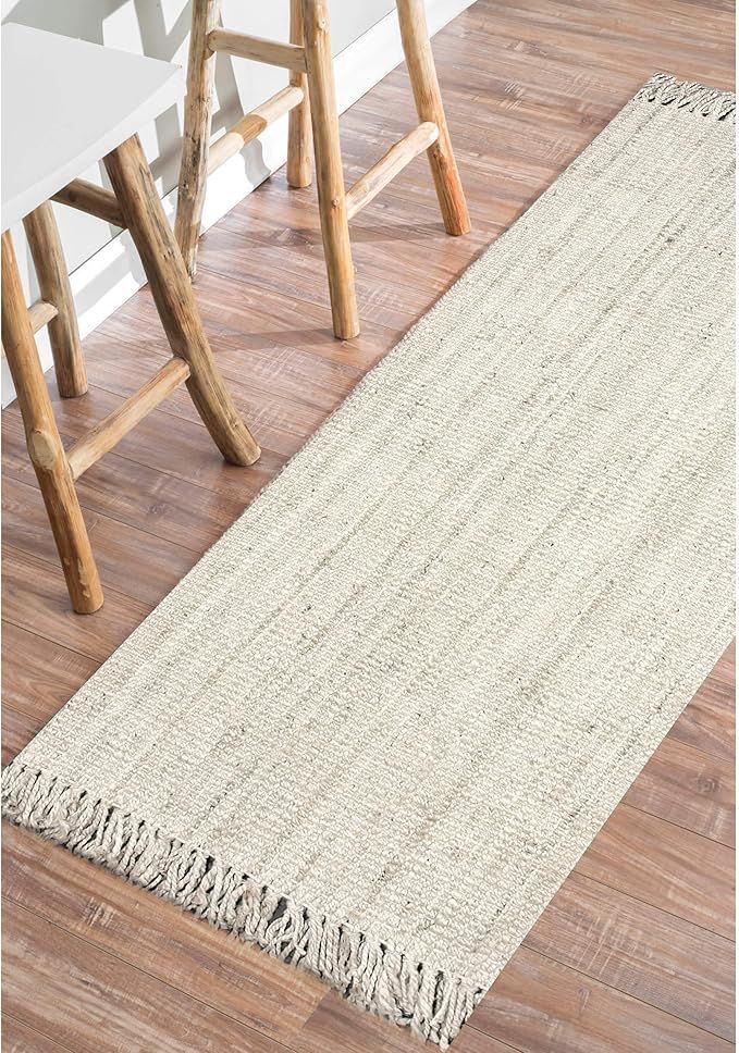 nuLOOM 2x8 Daniela Jute Tassel Hand Woven Area Rug, Off White, Solid Chunky Farmhouse Design, Nat... | Amazon (US)