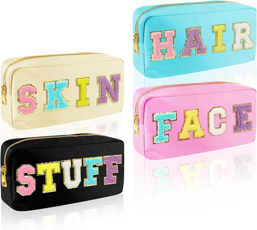 4 Pcs Preppy Chenille Letter Makeup Bag,Nylon Zipper Waterproof Preppy Stuff Bag,Cosmetic Travel ... | Amazon (US)