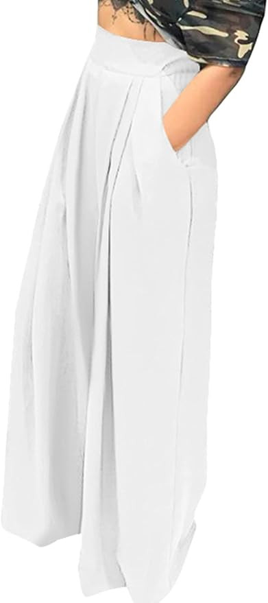 NRTHYE Womens Palazzo Long Pants High Waist Wide Leg Stretchy Loose Fit Casual Trousers with Pock... | Amazon (US)