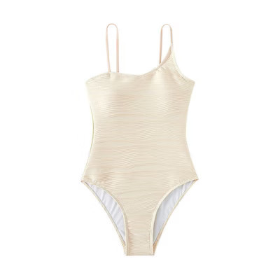 Women Ribbed One-Piece Swimsuit Minimalist Bathing Suit Slim-Fit Swimwear, Beige, S | Target