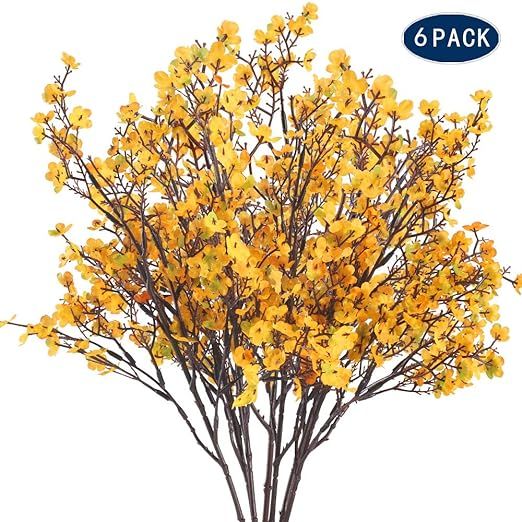 AILANDA 6 PCS Artificial Babys Breath Orange Yellow Fake Gypsophila Flower Silk Floral Arrangemen... | Amazon (US)