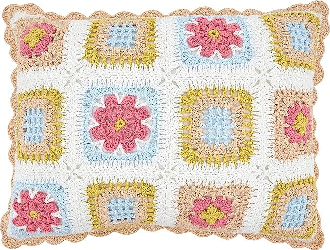 Saro Lifestyle Crochetage Collection Poly Filled Crochet Throw Pillow, 12" x 16", Multi | Amazon (US)