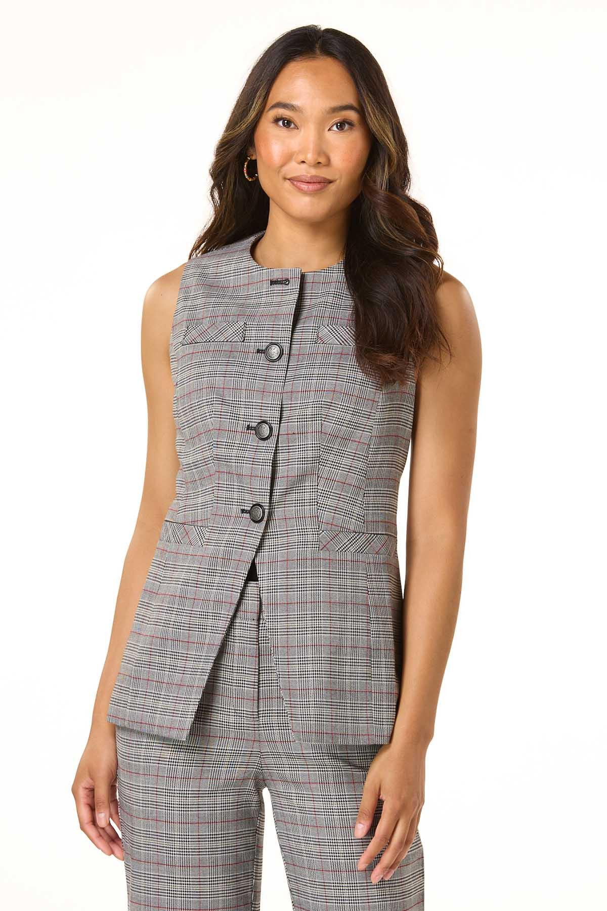 Plaid Button Front Vest | Cato Fashions