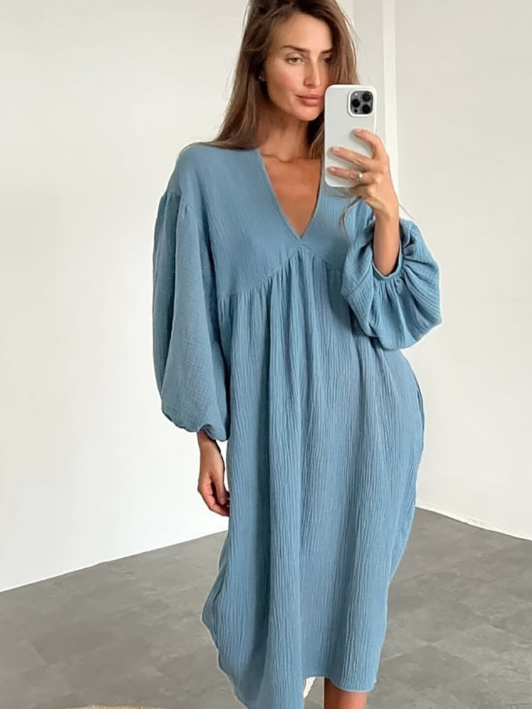Cotton Night Dress for Women Lanter Sleeve V Neck Muslin - Etsy | Etsy (US)