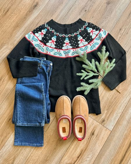 Christmas sweater. Christmas outfit. Christmas party outfit. Casual winter outfit. Casual Christmas outfit. Tazz Uggs. 

#LTKHoliday #LTKSeasonal #LTKGiftGuide