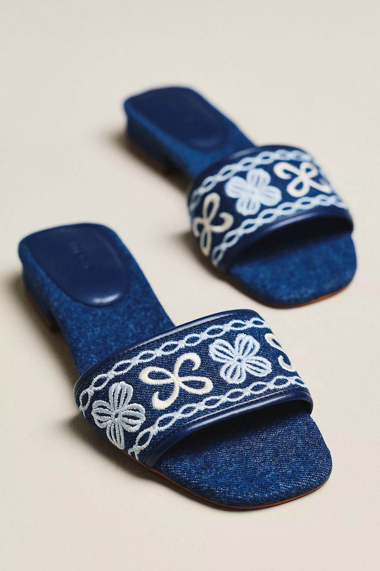 Maeve Embroidered Logo Slide Sandals | Anthropologie (US)