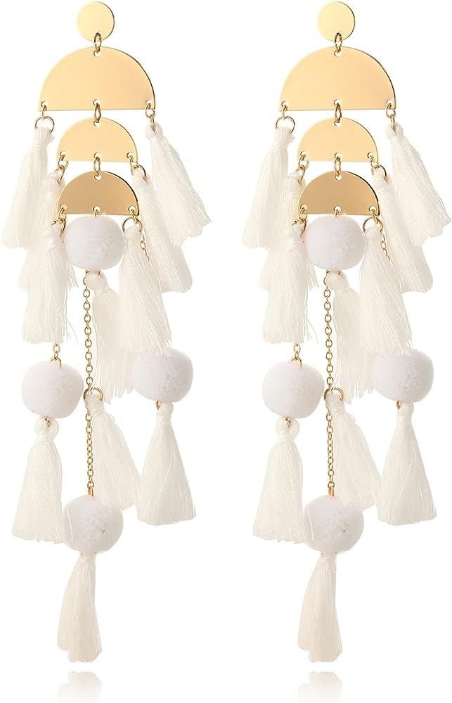 Boho Tassel Earrings for Women Long Dangle Statement Earrings Handmade Bohemian Jewelry for Vocat... | Amazon (US)