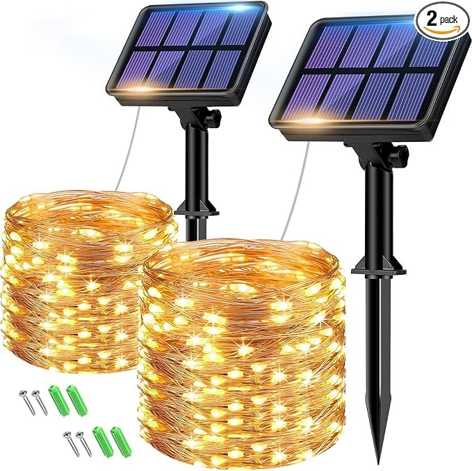 btfarm 2 Pack Solar String Lights Outdoor, 66FT 160LED Solar Fairy Lights Outside Waterproof 8 Mo... | Amazon (US)
