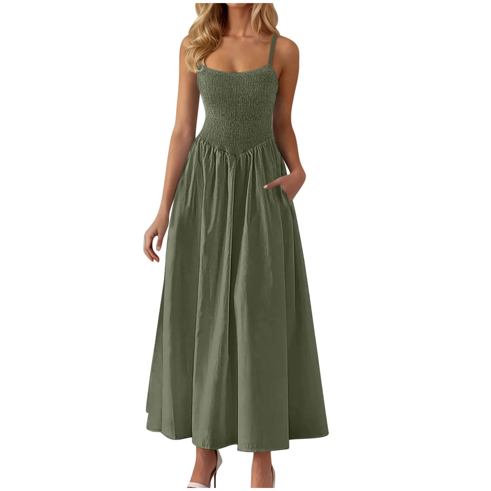 Up to 65% Off! Fmbrln Womens Summer Adjustable Spaghetti Strap Long Dress Casual Sleeveless Smock... | Walmart (US)