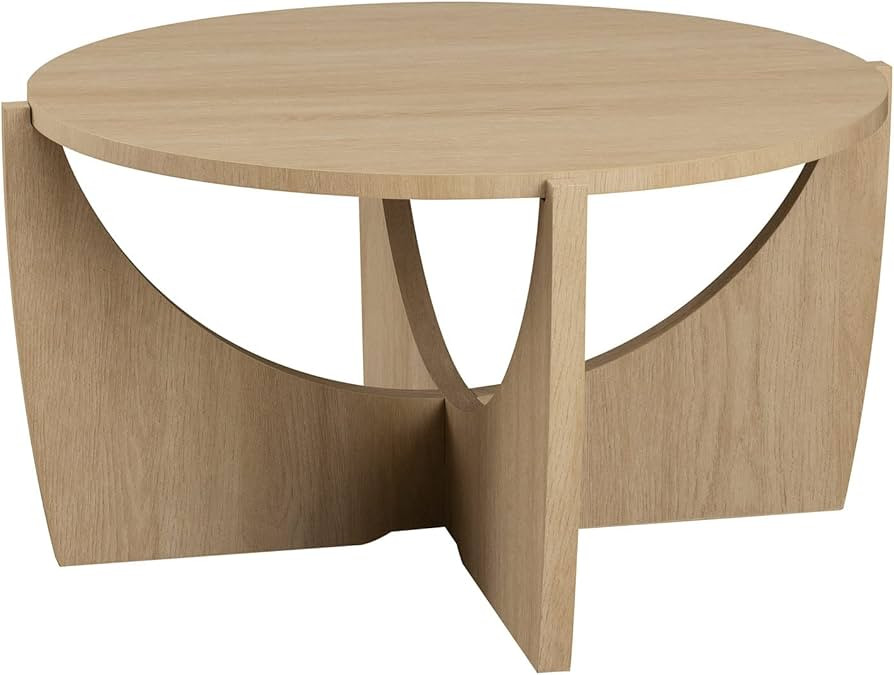 Walker Edison Gemma Contemporary Faux Floating Top Round Coffee Table, 28 Inch, Coastal Oak | Amazon (US)