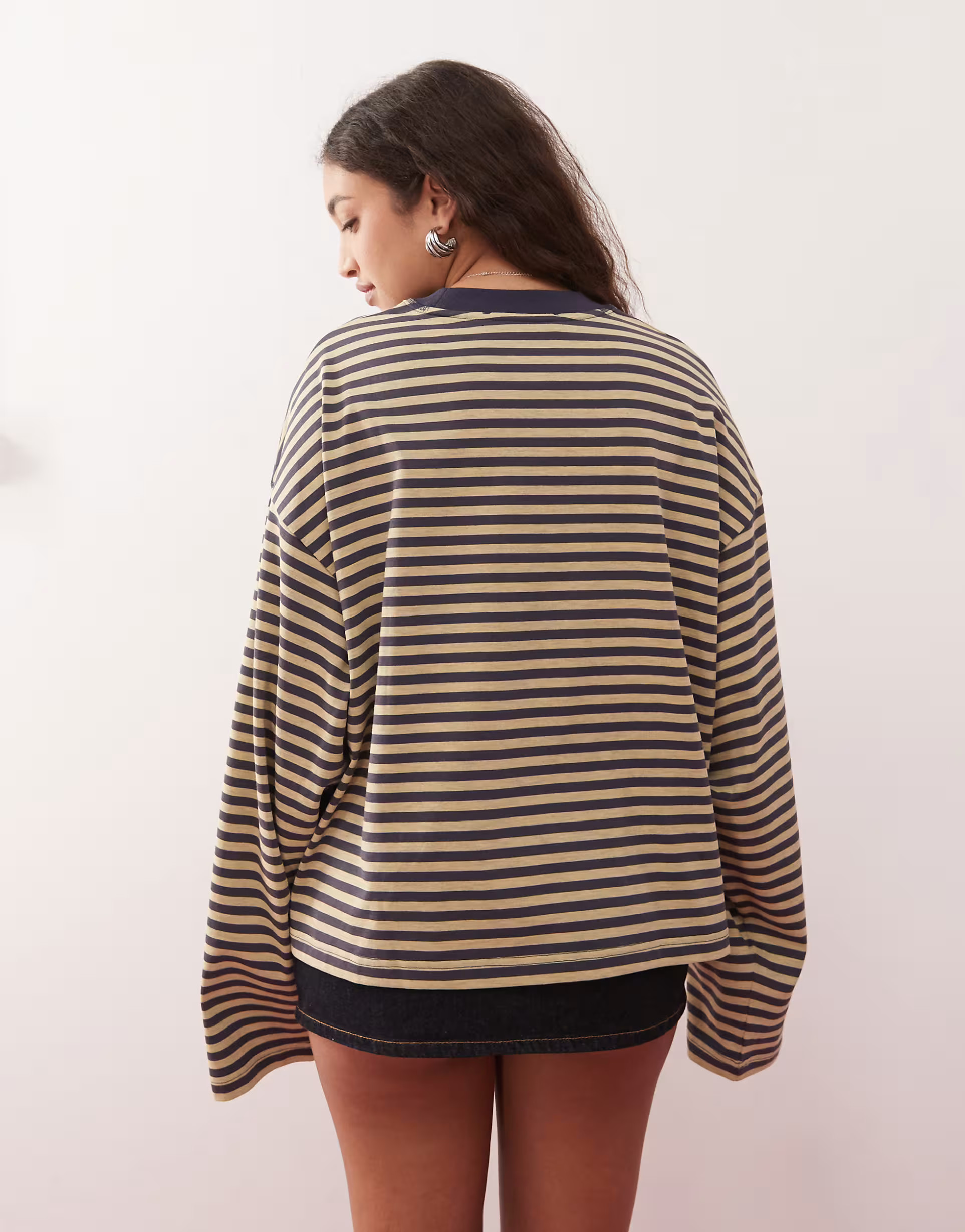 Lioness Bloom long sleeve crew neck boxy t-shirt in beige & navy stripe | ASOS | ASOS (Global)